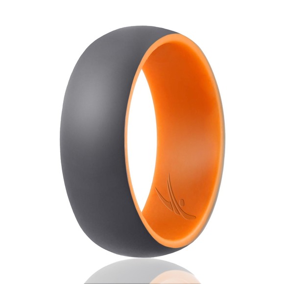Silicone Wedding Ring - Duo Collection Dome Style - Orange-Grey by ROQ - Picture 2 of 3